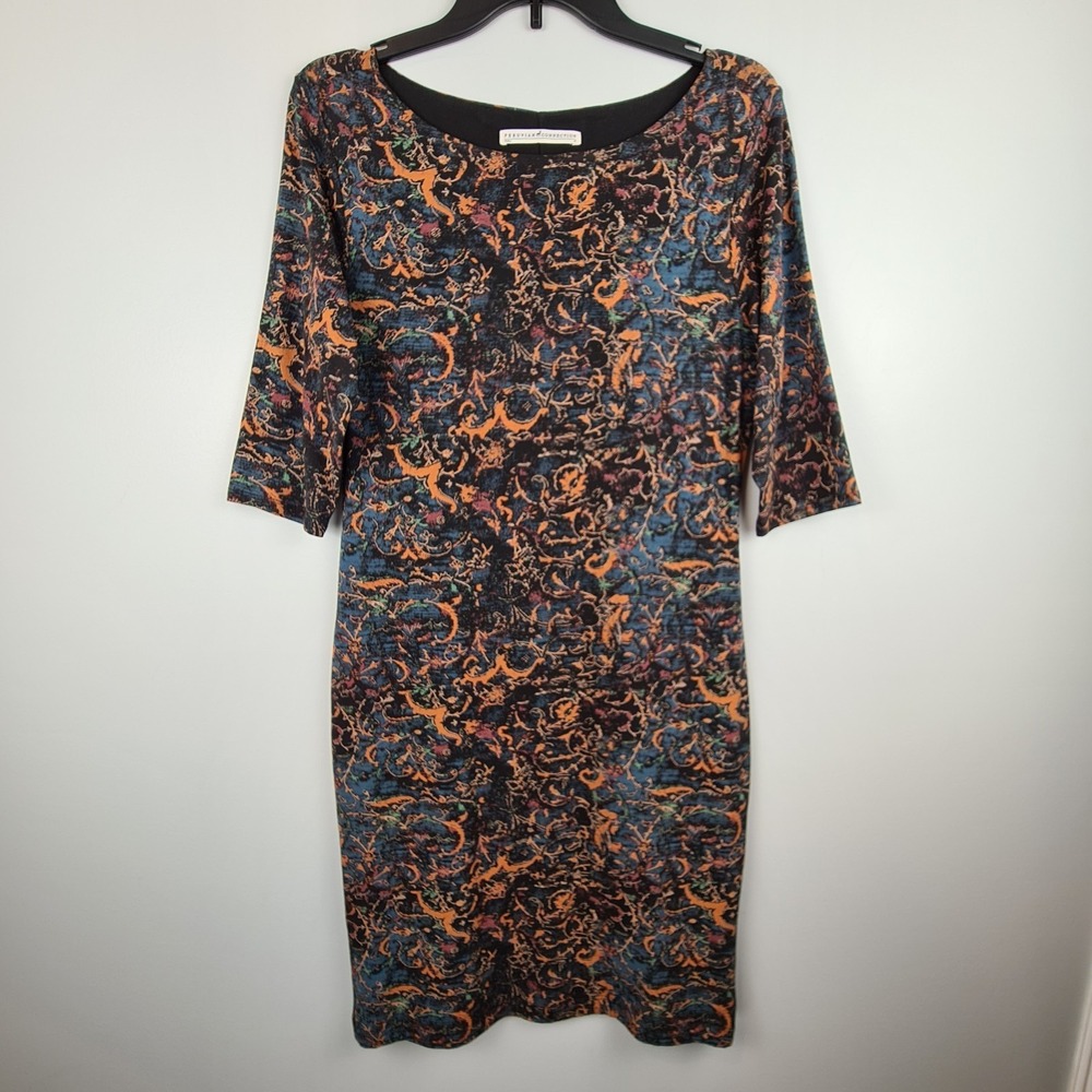 Peruvian Connection Silk Road Stretch Pima-Cotton Knit Jersey Print Dress Medium